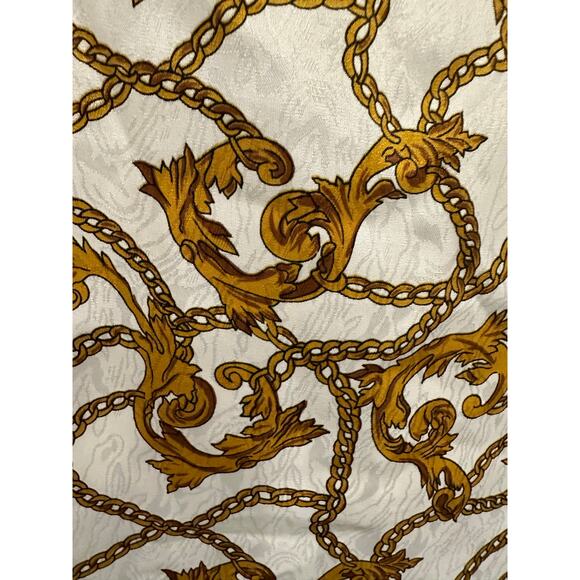 Vintage Satin Equestrian Chain Print Blouse Heritage Preppy Baroque Top Large - Picture 12 of 12